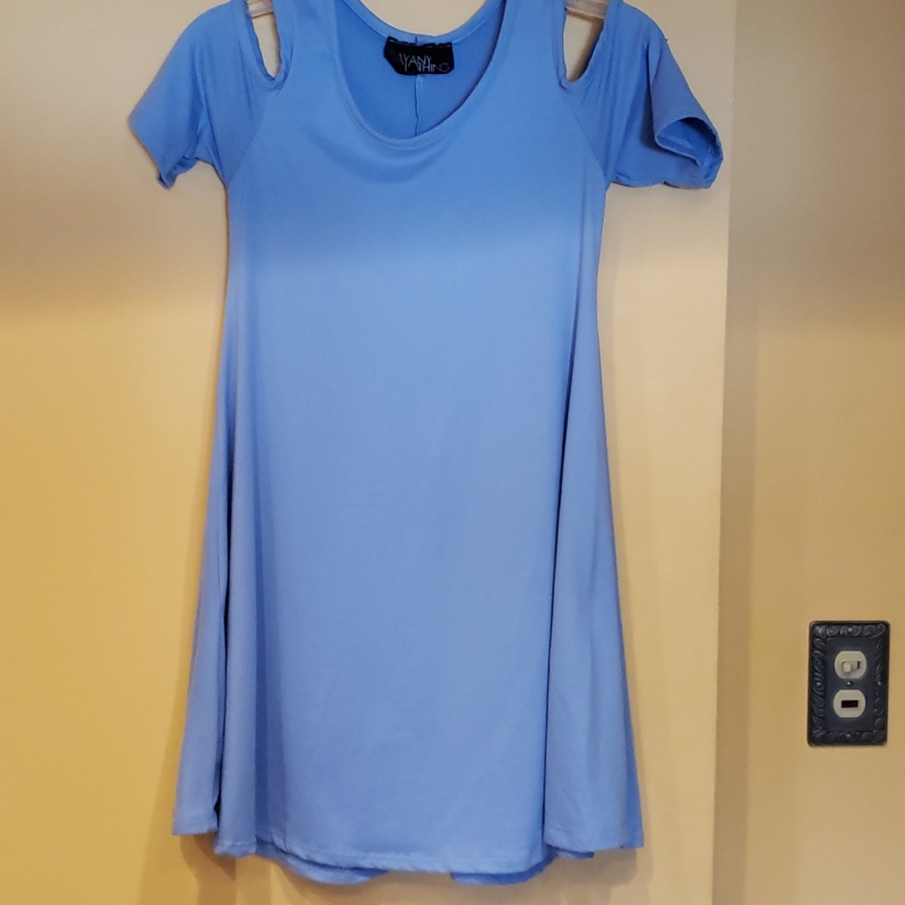 Say Anything Sky Blue Cold-Shoulder Midi Dress